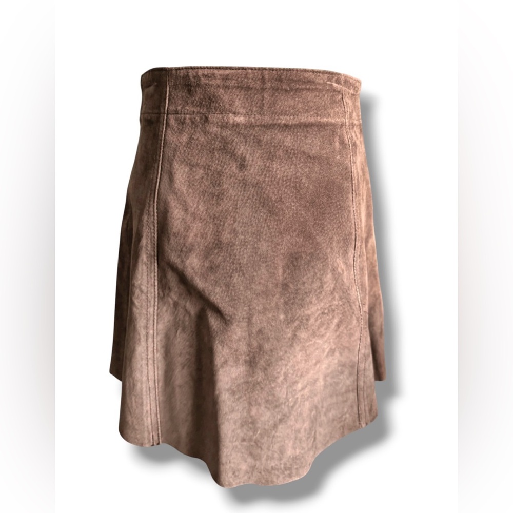 Vtg Wet Seal 100% Leather Suede Chocolate Brown Mini Skirt Y2K‎ Sz 3/25 Small - Picture 3 of 10